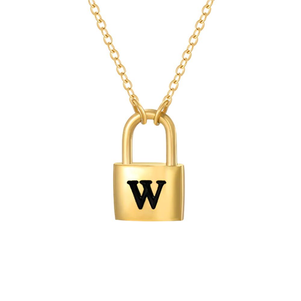 Lock Initial Pendant Necklace - Gold