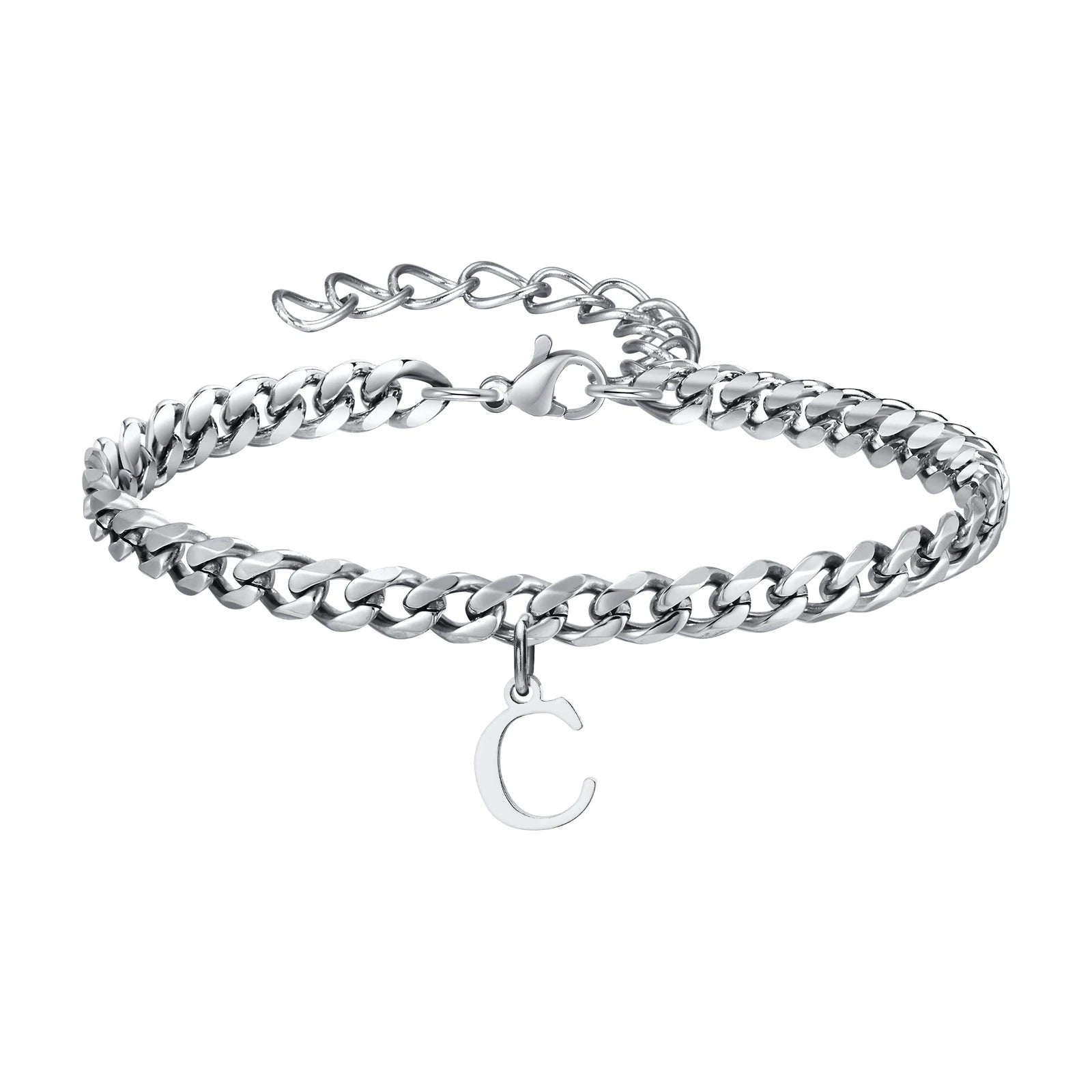 A-Z Cuban Initial Bracelet - Silver - BRAVAN A-Z Cuban Initial Bracelet - Silver  (Store description)