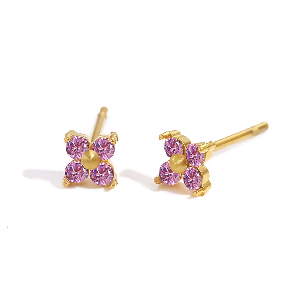 Dainty Birthstone Floral Earrings - Gold