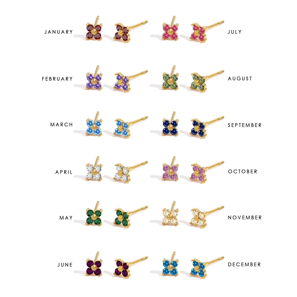 Dainty Birthstone Floral Earrings - Gold