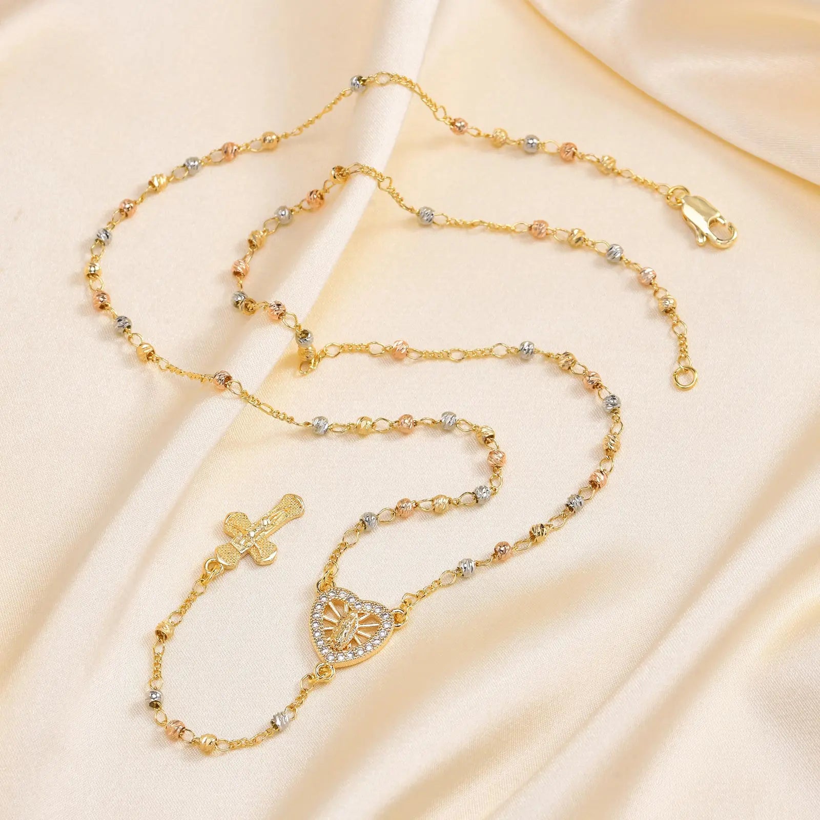 Virgin Mary Heart Rosary Necklace - Gold - BRAVAN Virgin Mary Heart Rosary Necklace - Gold  (Store description)