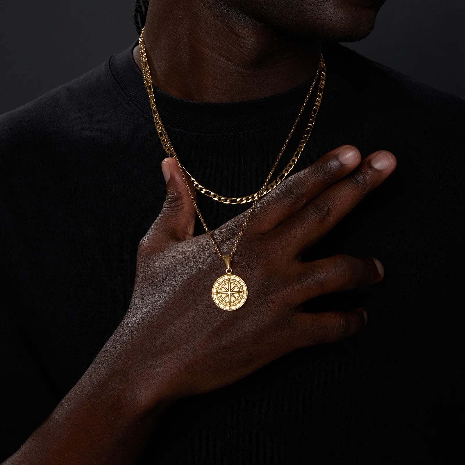 Stacked Compass Necklace - Gold - BRAVAN Stacked Compass Necklace - Gold  (Store description)