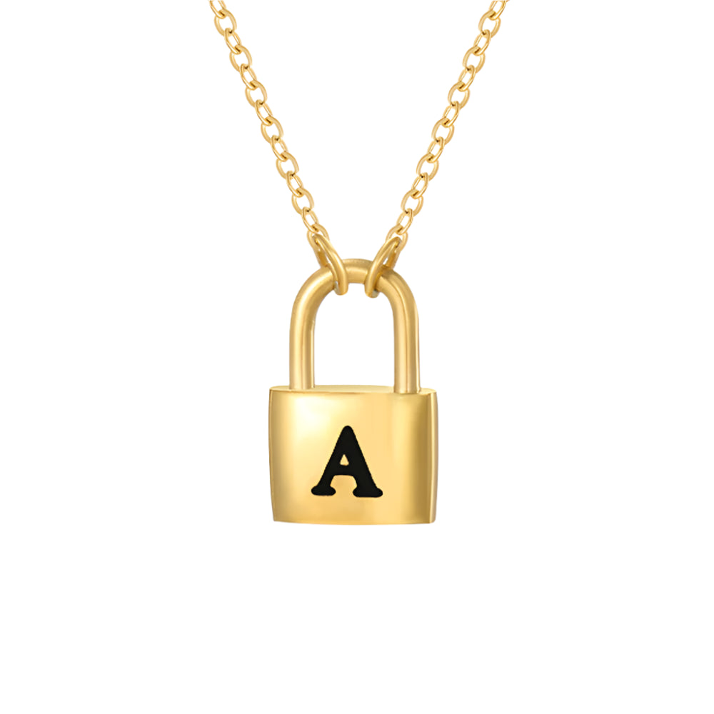 Lock Initial Pendant Necklace - Gold