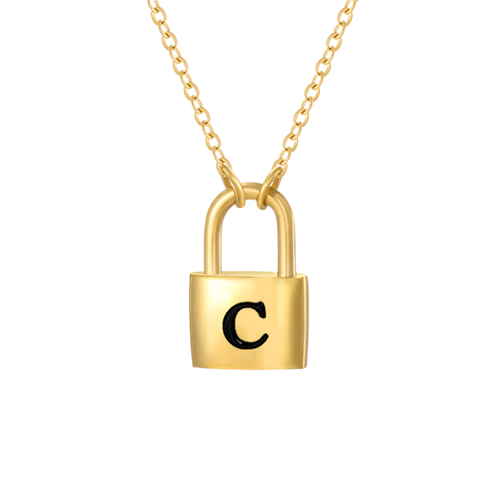 Lock Initial Pendant Necklace - Gold