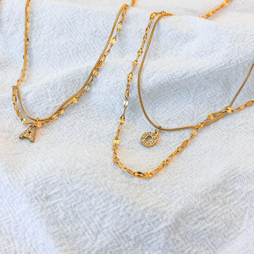 Stacked Initial Pendant Necklace - Gold