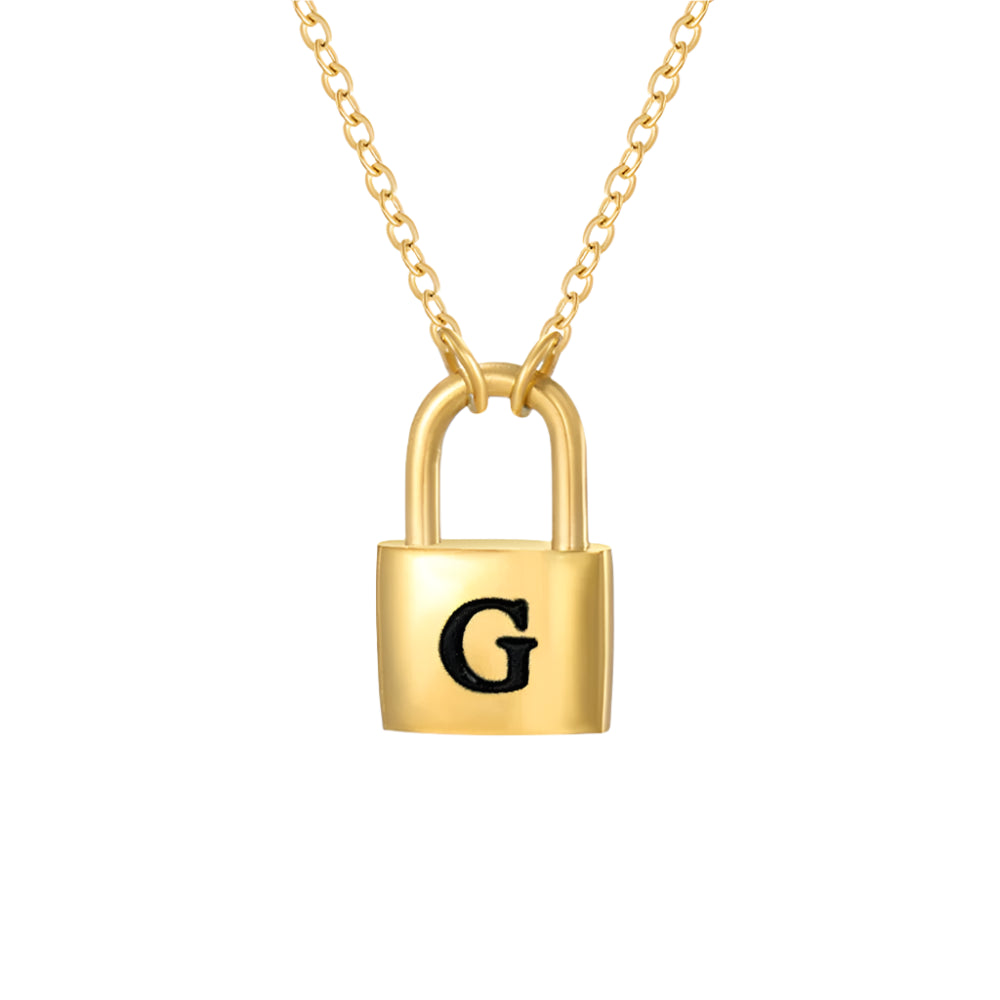 Lock Initial Pendant Necklace - Gold