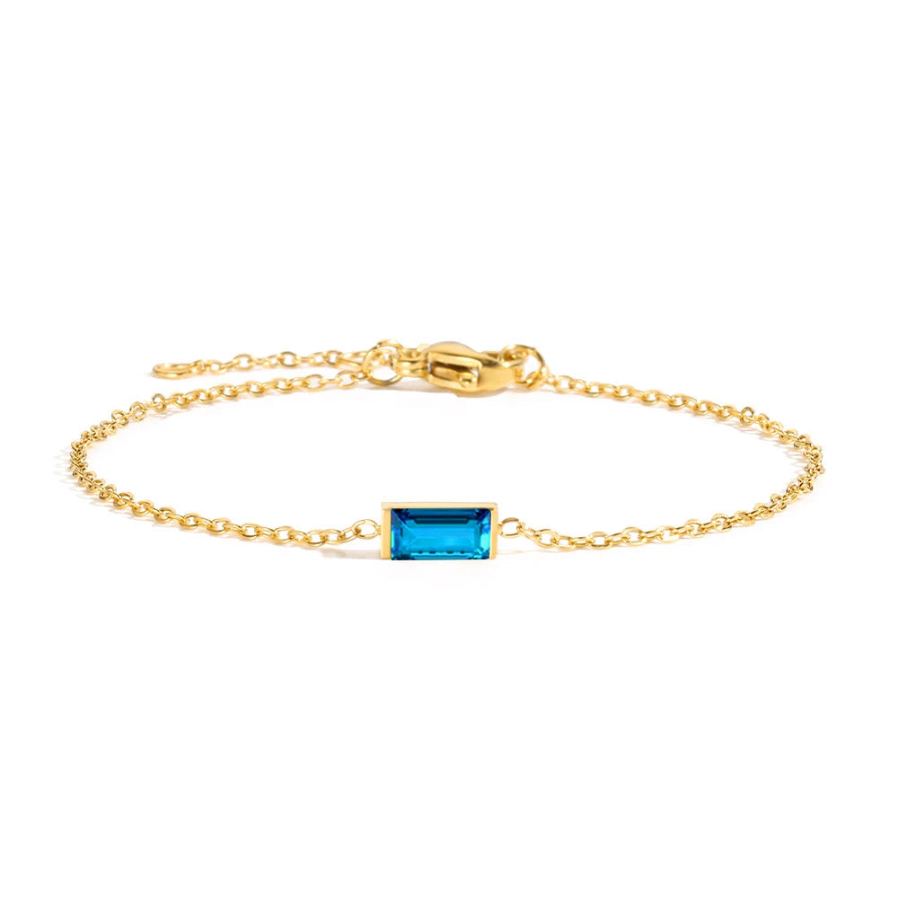 Dainty Baguette Birthstone Bracelet
 - Gold
