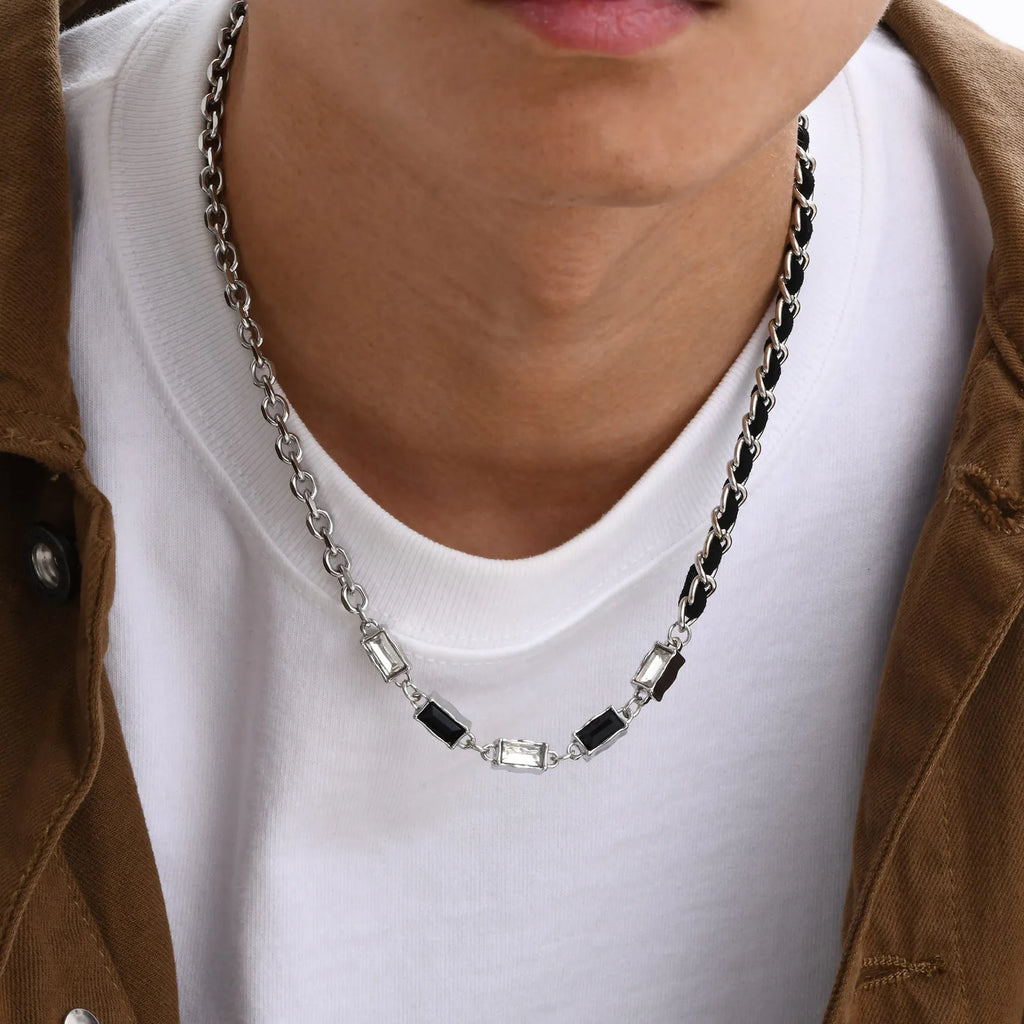 Rolo Link Necklace - Silver x Cubic Zirconia Stones - BRAVAN Rolo Link Necklace - Silver x Cubic Zirconia Stones  (Store description)