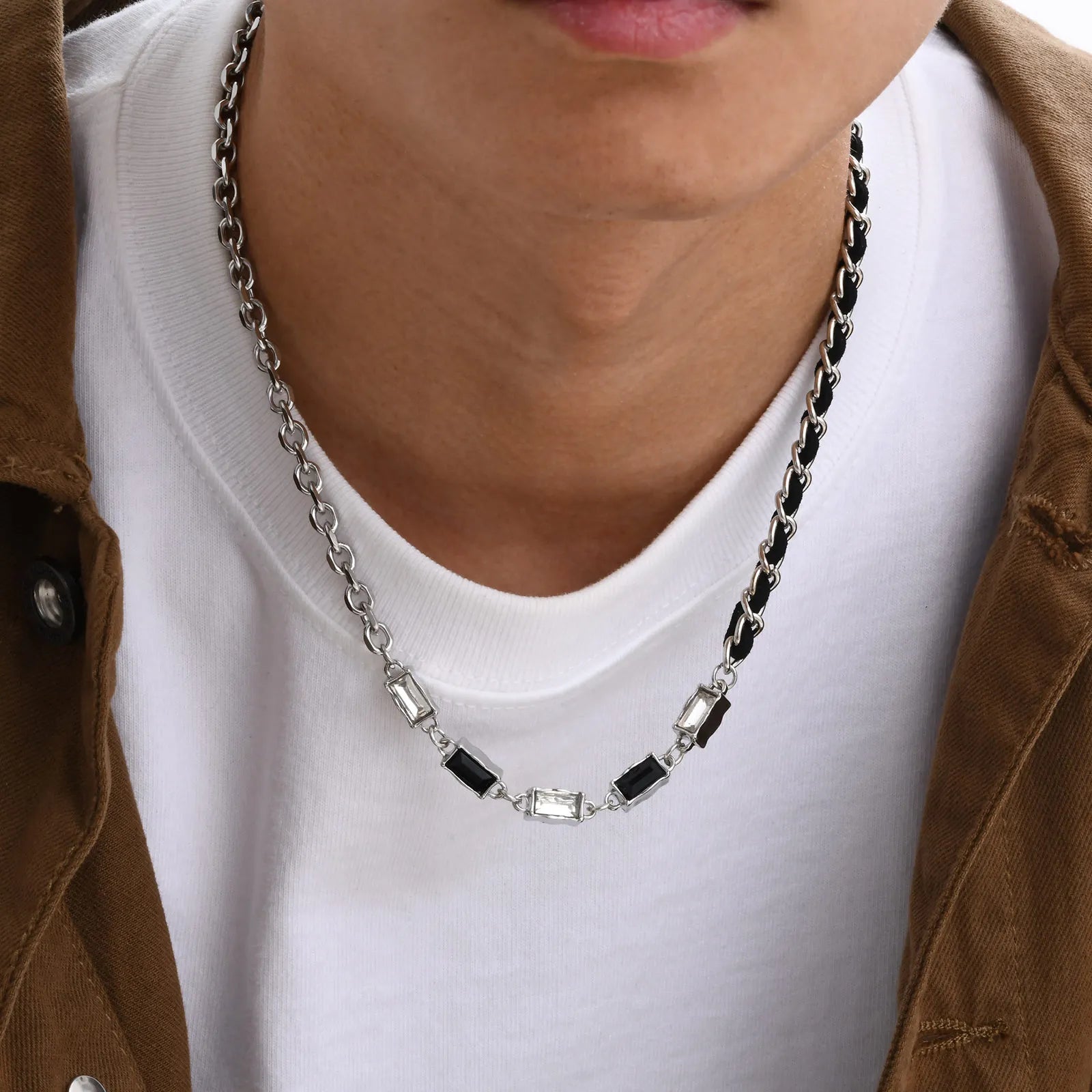 Rolo Link Necklace - Silver x Cubic Zirconia Stones - BRAVAN Rolo Link Necklace - Silver x Cubic Zirconia Stones  (Store description)