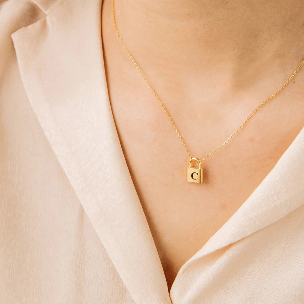 Lock Initial Pendant Necklace - Gold