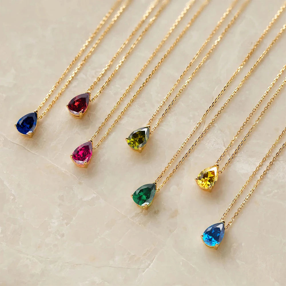 Dainty Teardrop Birthstone Necklace - Gold