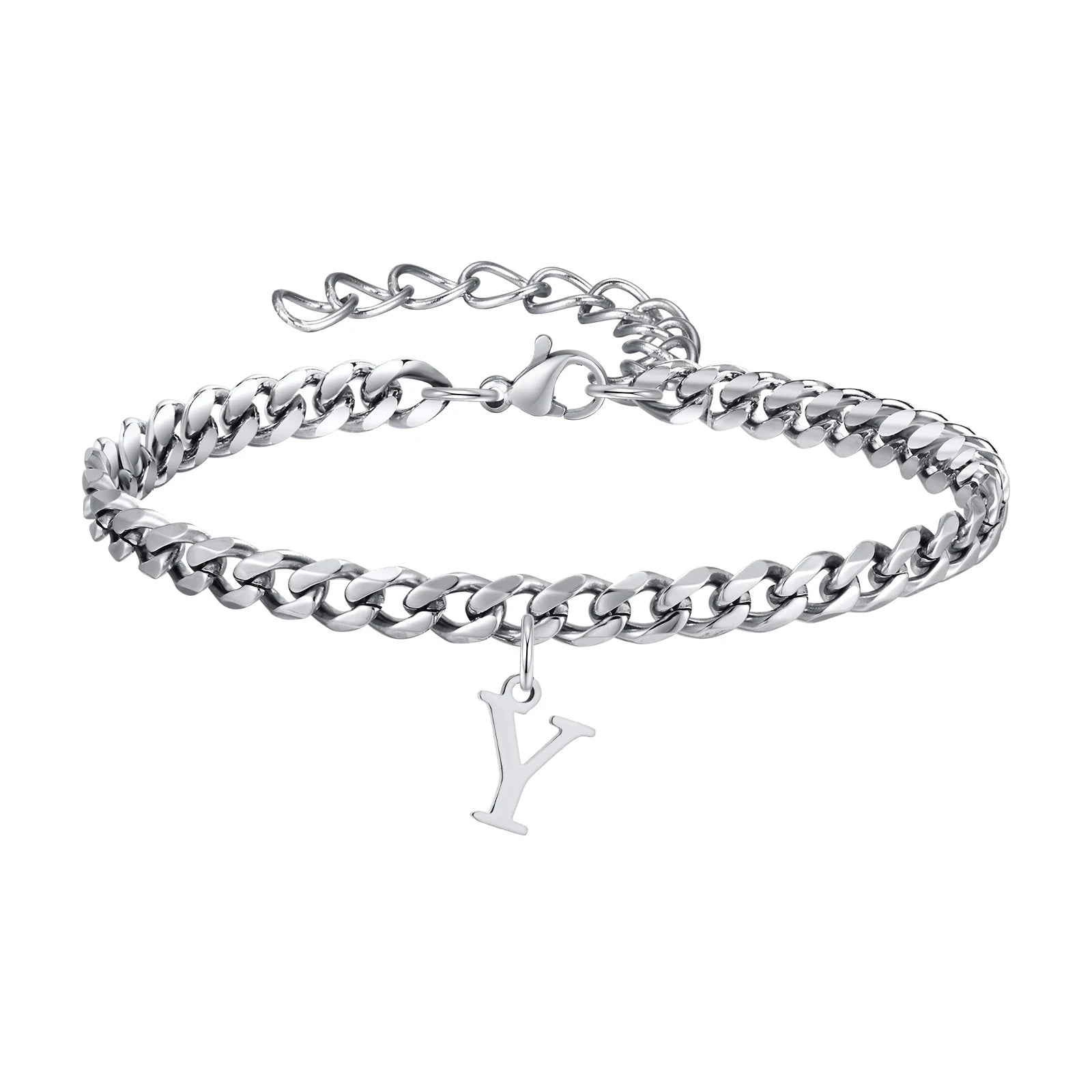 A-Z Cuban Initial Bracelet - Silver - BRAVAN A-Z Cuban Initial Bracelet - Silver  (Store description)