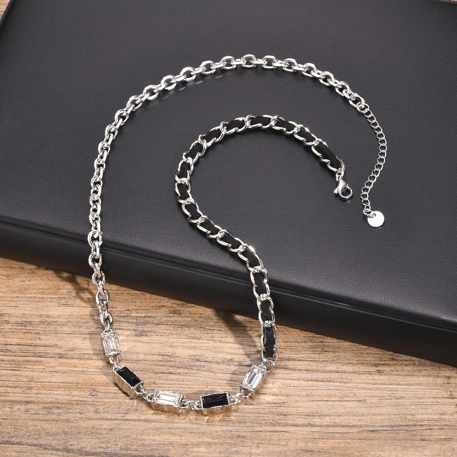 Rolo Link Necklace - Silver x Cubic Zirconia Stones - BRAVAN Rolo Link Necklace - Silver x Cubic Zirconia Stones  (Store description)