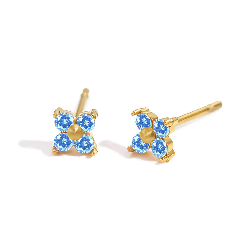 Dainty Birthstone Floral Earrings - Gold