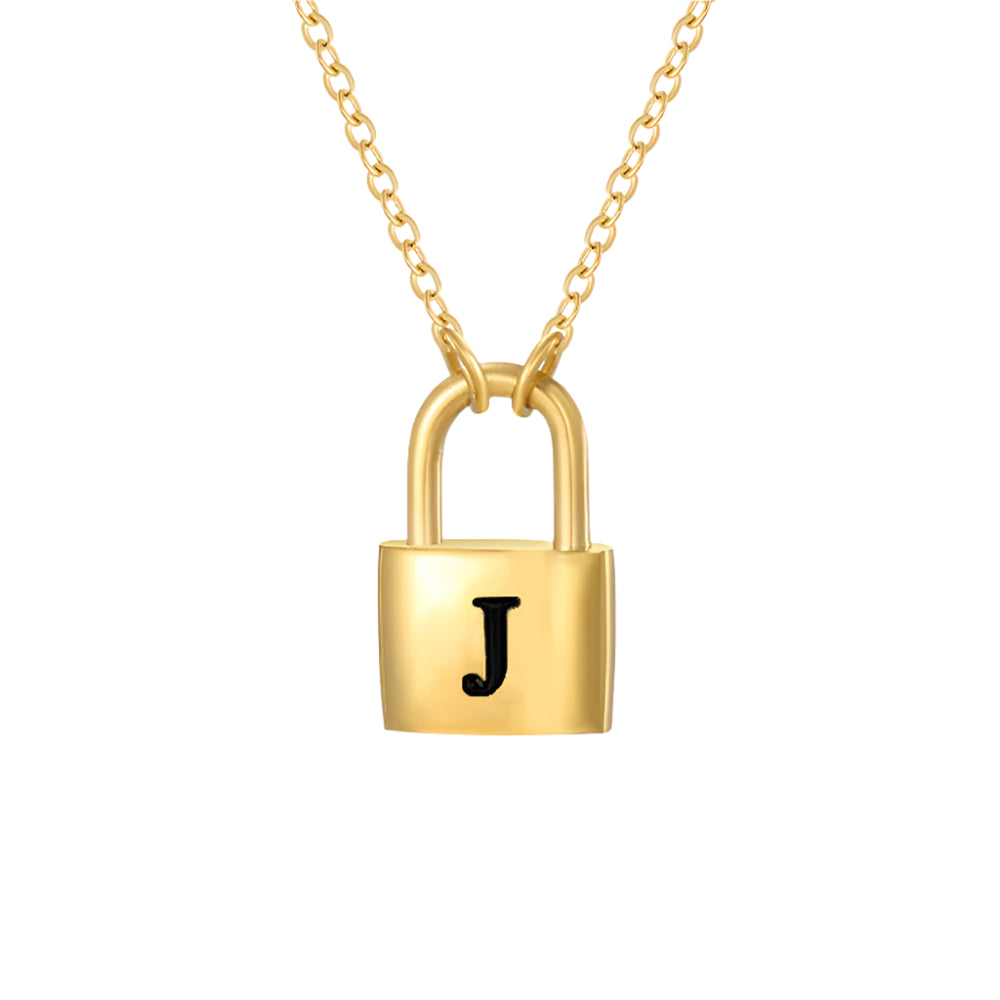 Lock Initial Pendant Necklace - Gold