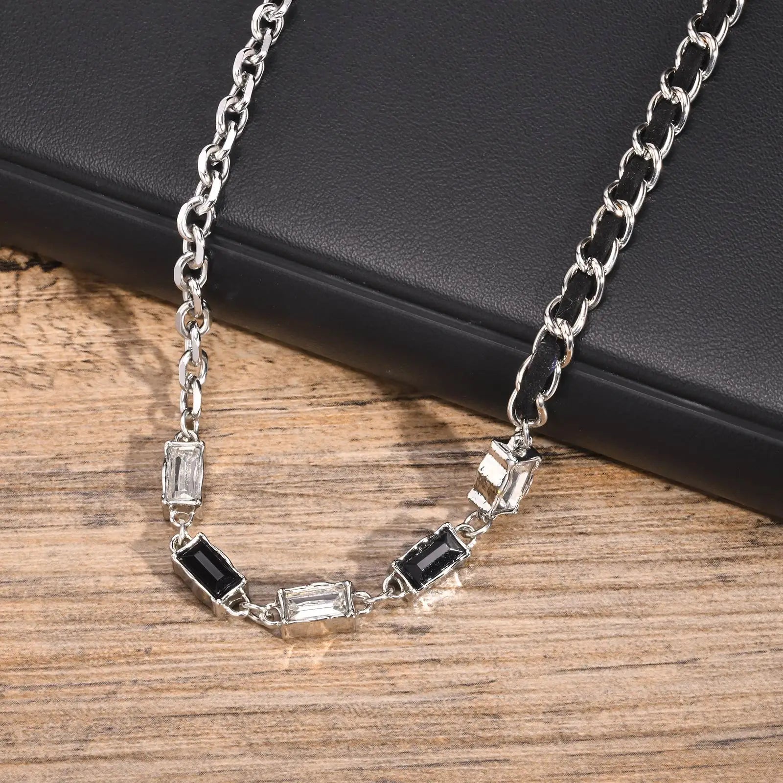 Rolo Link Necklace - Silver x Cubic Zirconia Stones - BRAVAN Rolo Link Necklace - Silver x Cubic Zirconia Stones  (Store description)