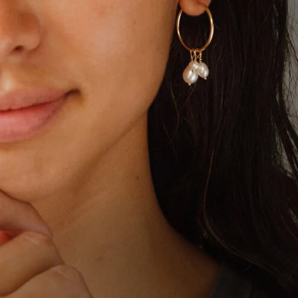 5pc Freshwater Pearl Earrings - Gold