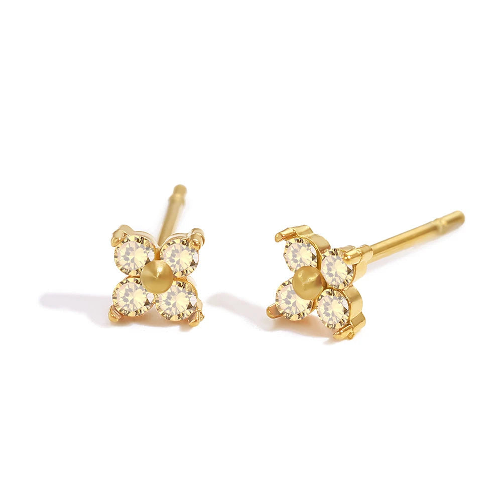 Dainty Birthstone Floral Earrings - Gold
