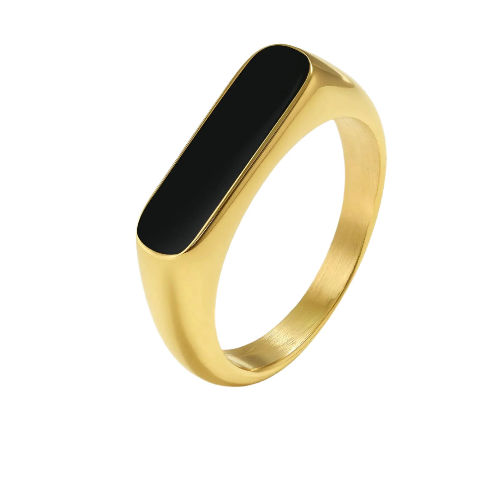 Black Rectangle Stone Signet Ring - Gold - BRAVAN Black Rectangle Stone Signet Ring - Gold  (Store description)