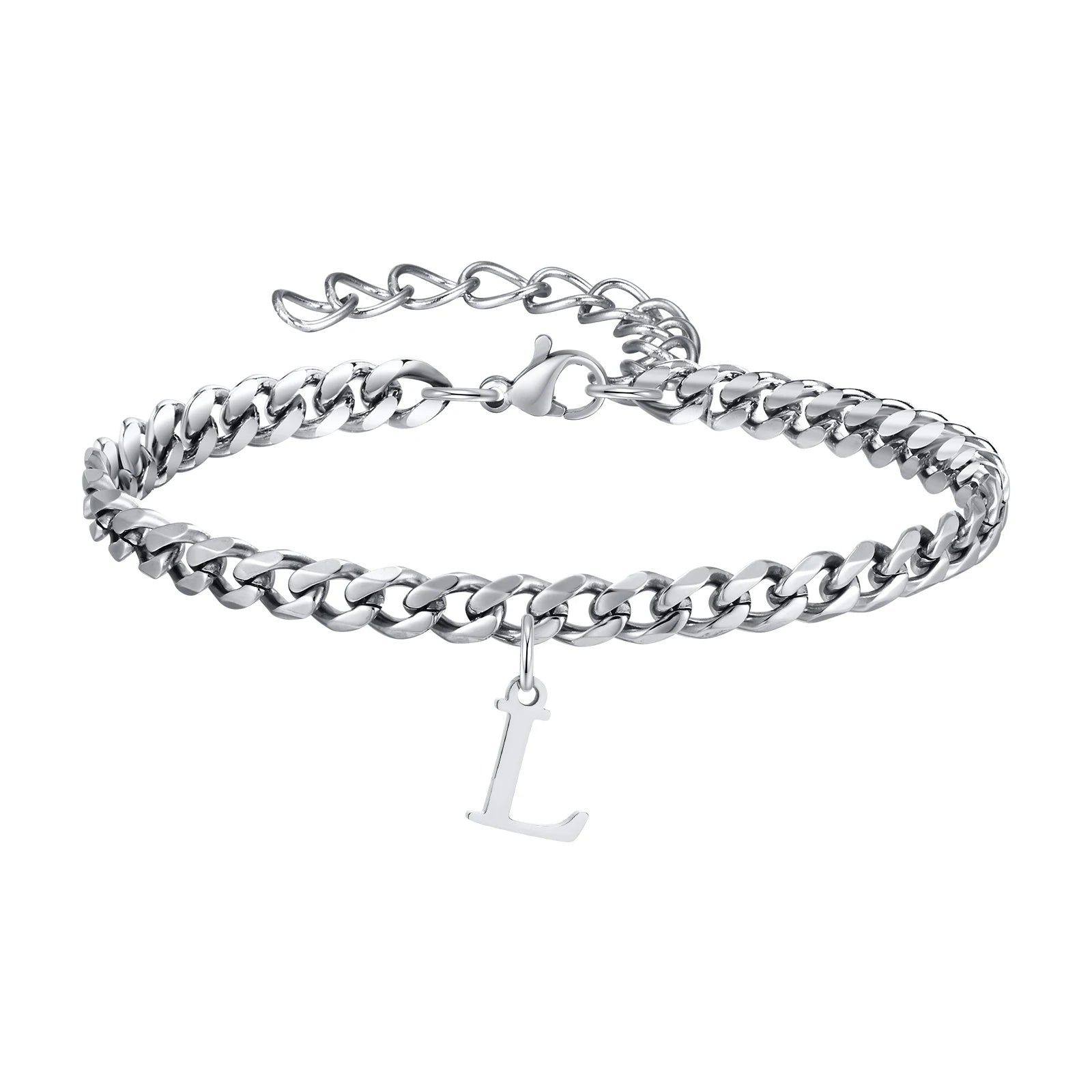 A-Z Cuban Initial Bracelet - Silver - BRAVAN A-Z Cuban Initial Bracelet - Silver  (Store description)