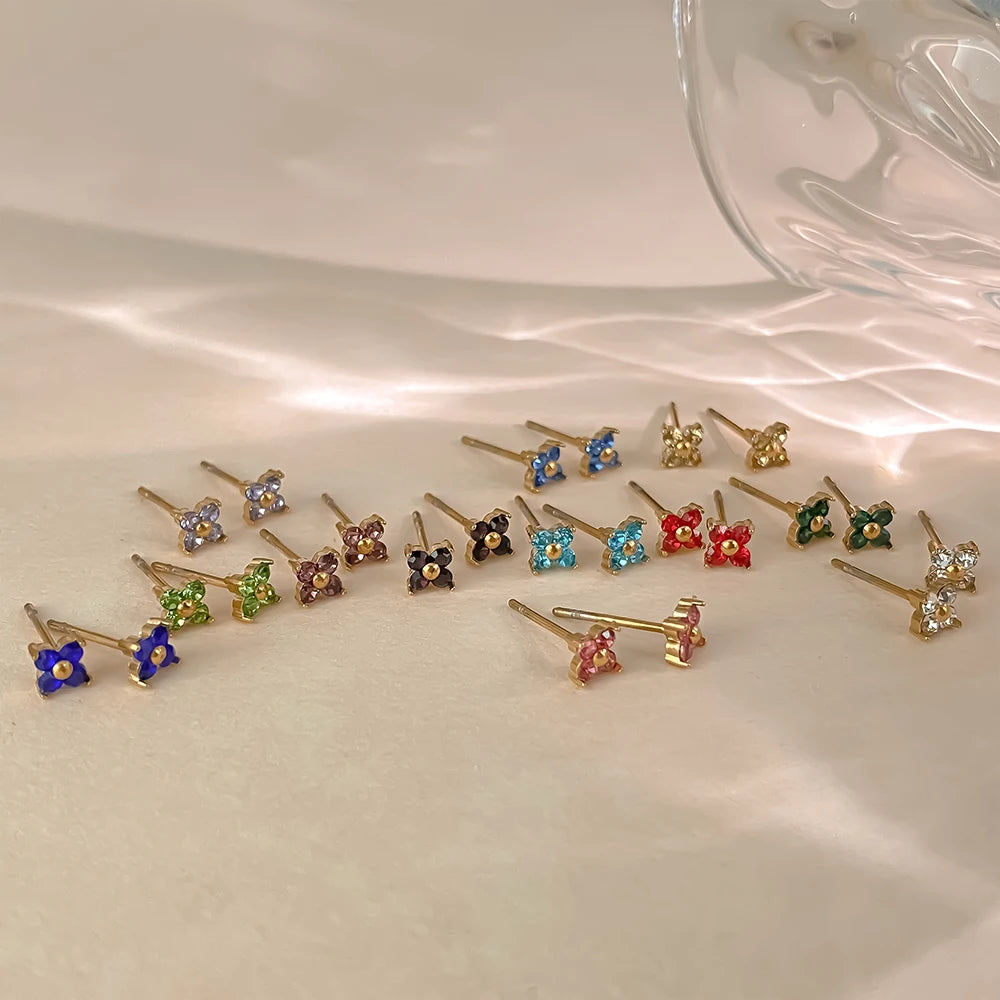Dainty Birthstone Floral Earrings - Gold