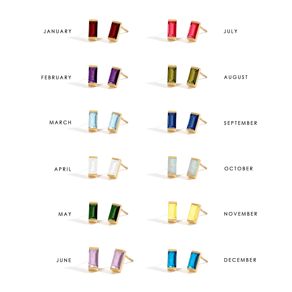 Dainty Baguette Birthstone
 Earrings - Gold