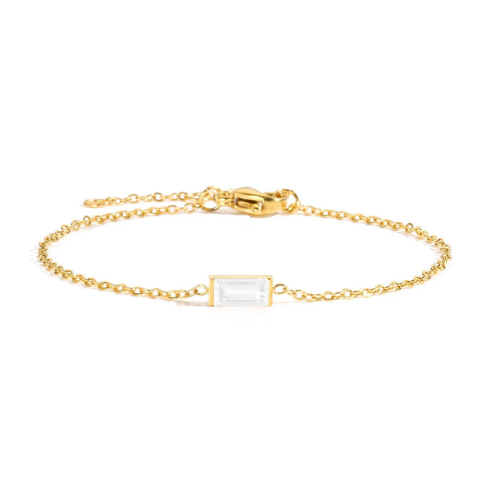 Dainty Baguette Birthstone Bracelet
 - Gold