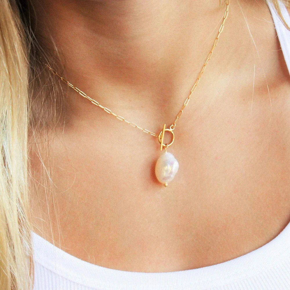 Freshwater Pearl Toggle Necklace - Gold