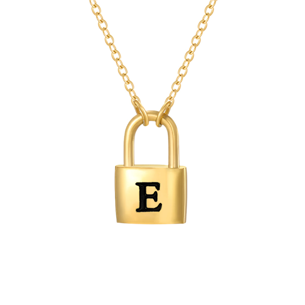 Lock Initial Pendant Necklace - Gold