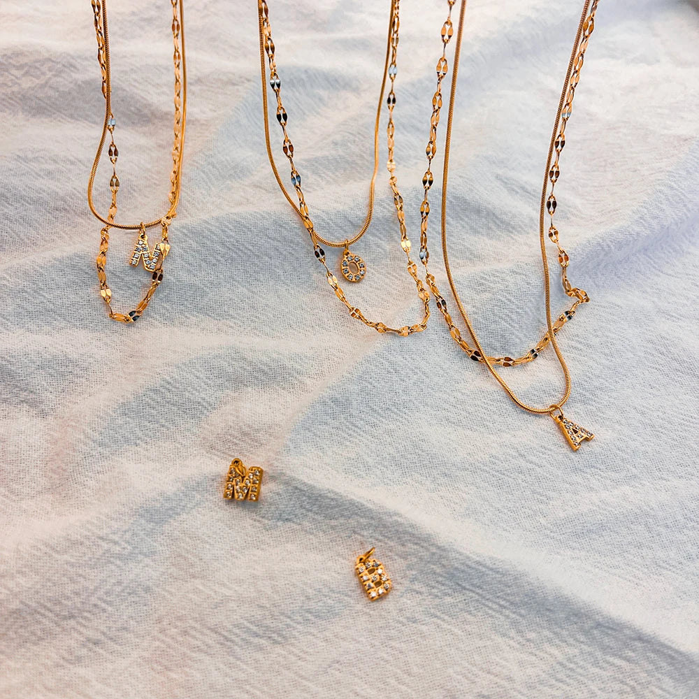 Stacked Initial Pendant Necklace - Gold