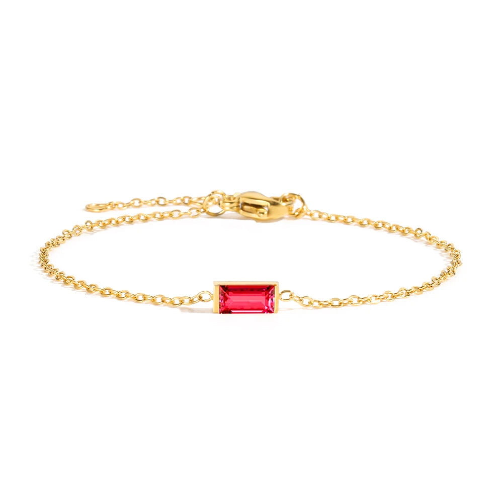 Dainty Baguette Birthstone Bracelet
 - Gold
