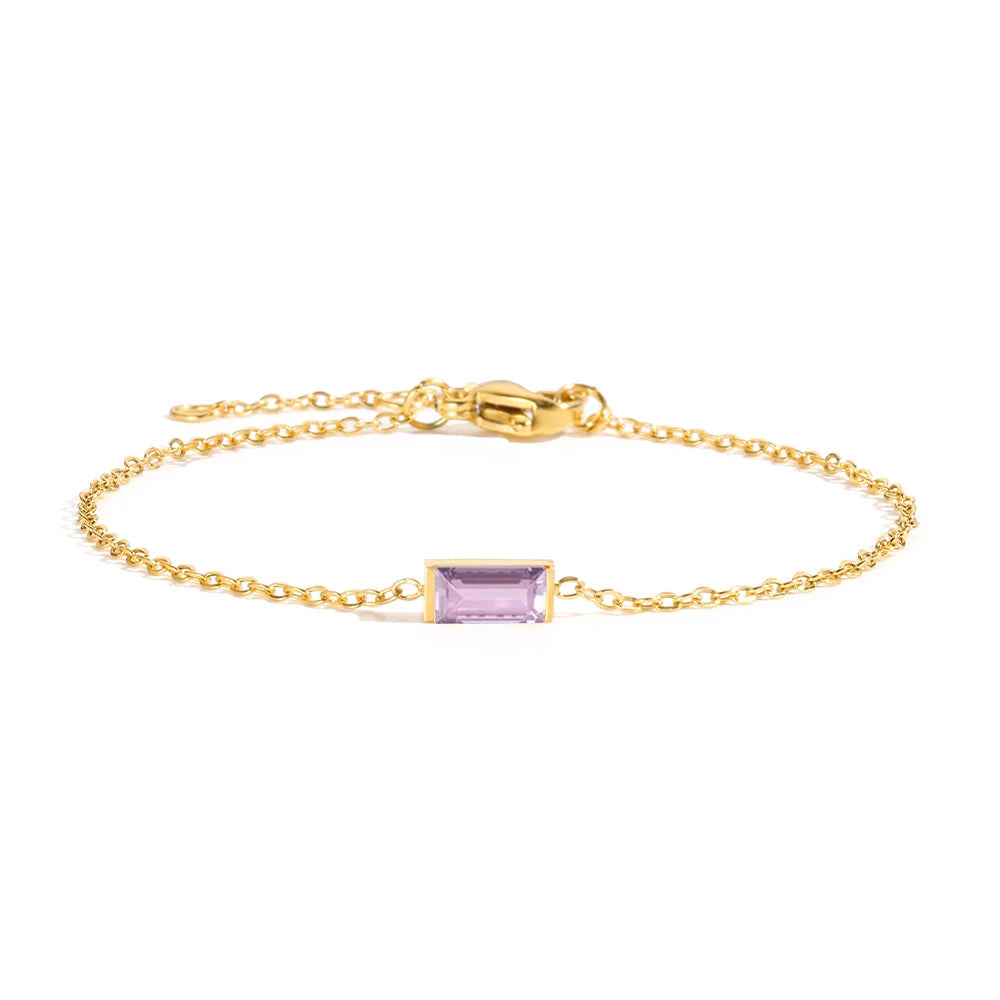 Dainty Baguette Birthstone Bracelet
 - Gold