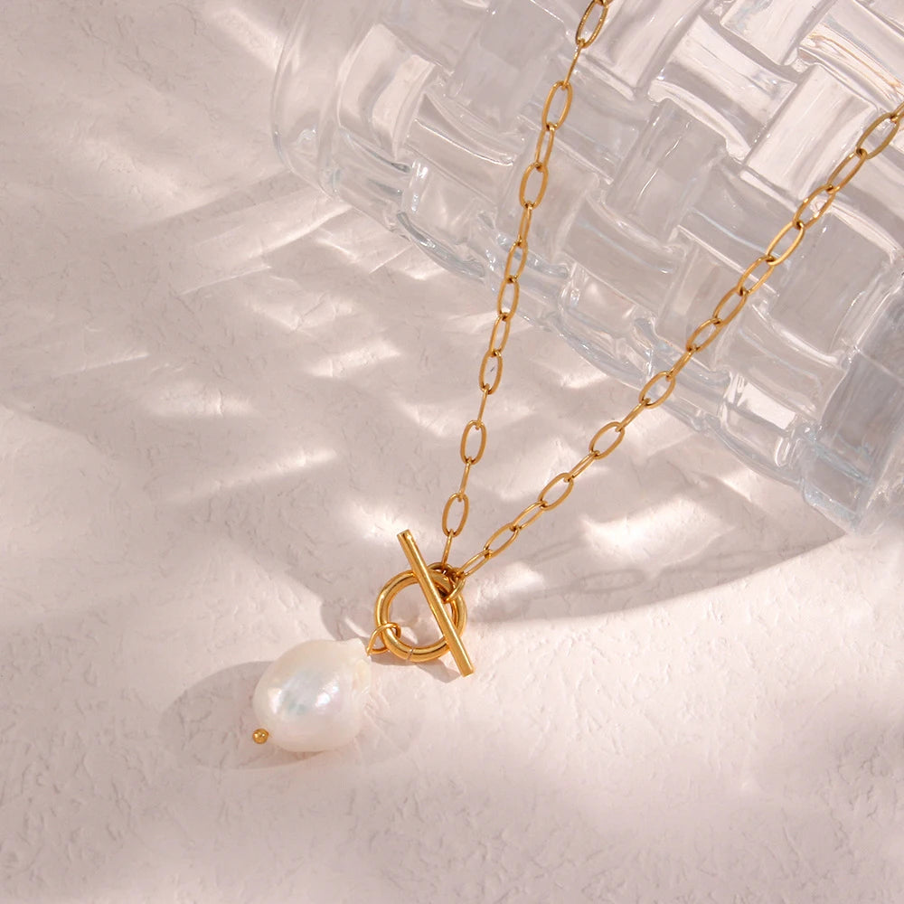 Freshwater Pearl Toggle Necklace - Gold