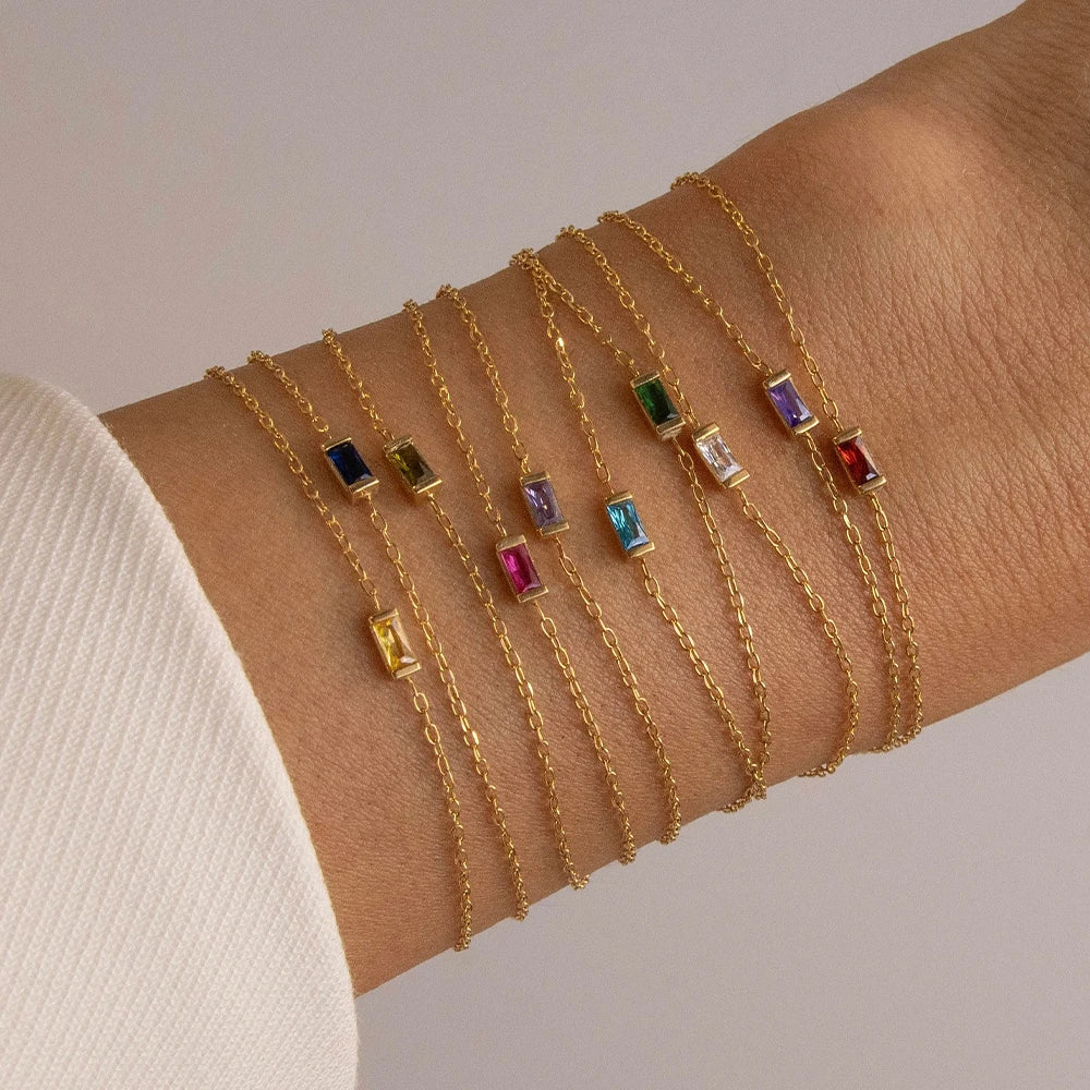 Dainty Baguette Birthstone Bracelet
 - Gold