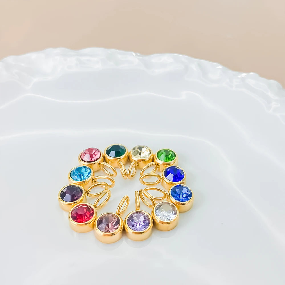 Round Birthstone Pendants - Gold