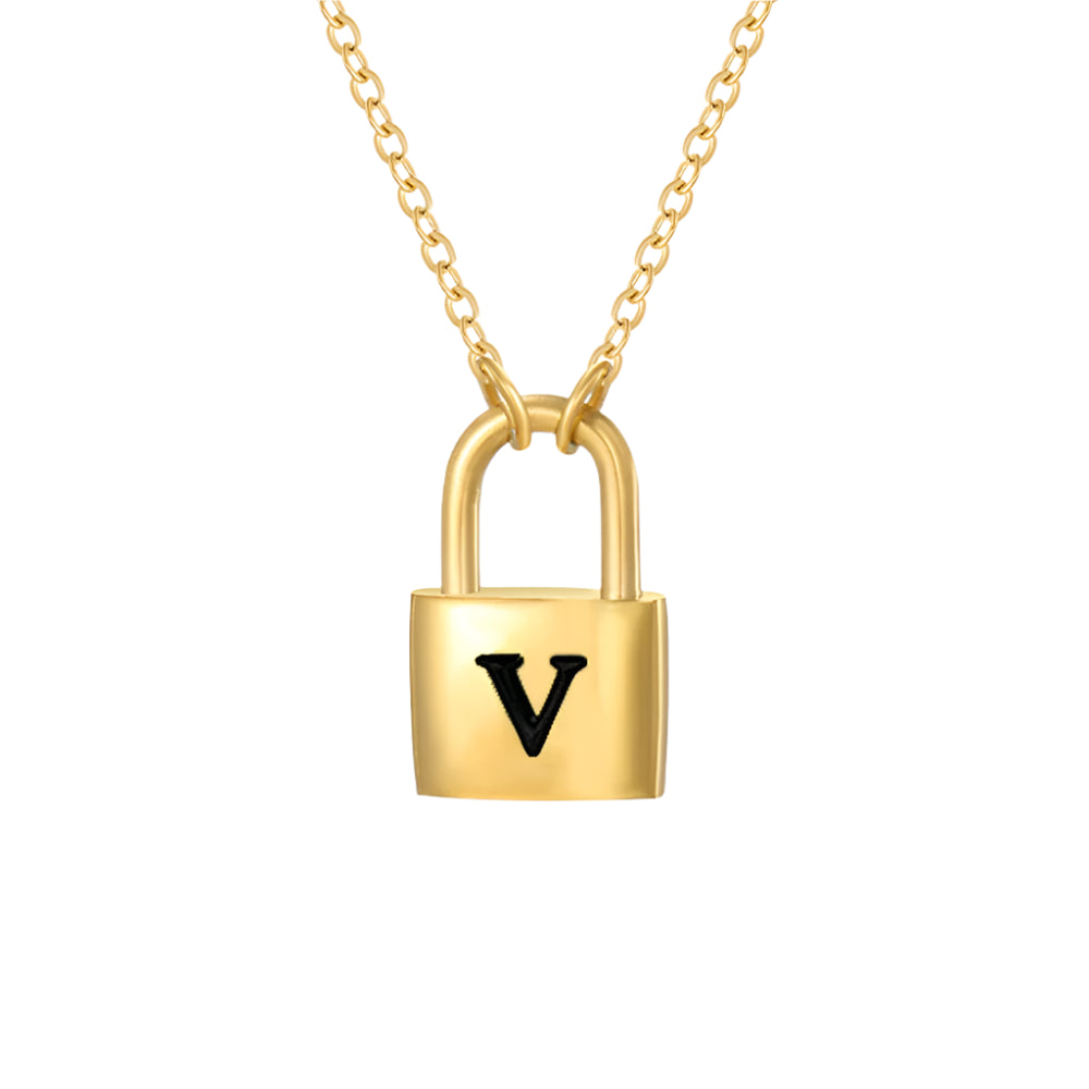 Lock Initial Pendant Necklace - Gold