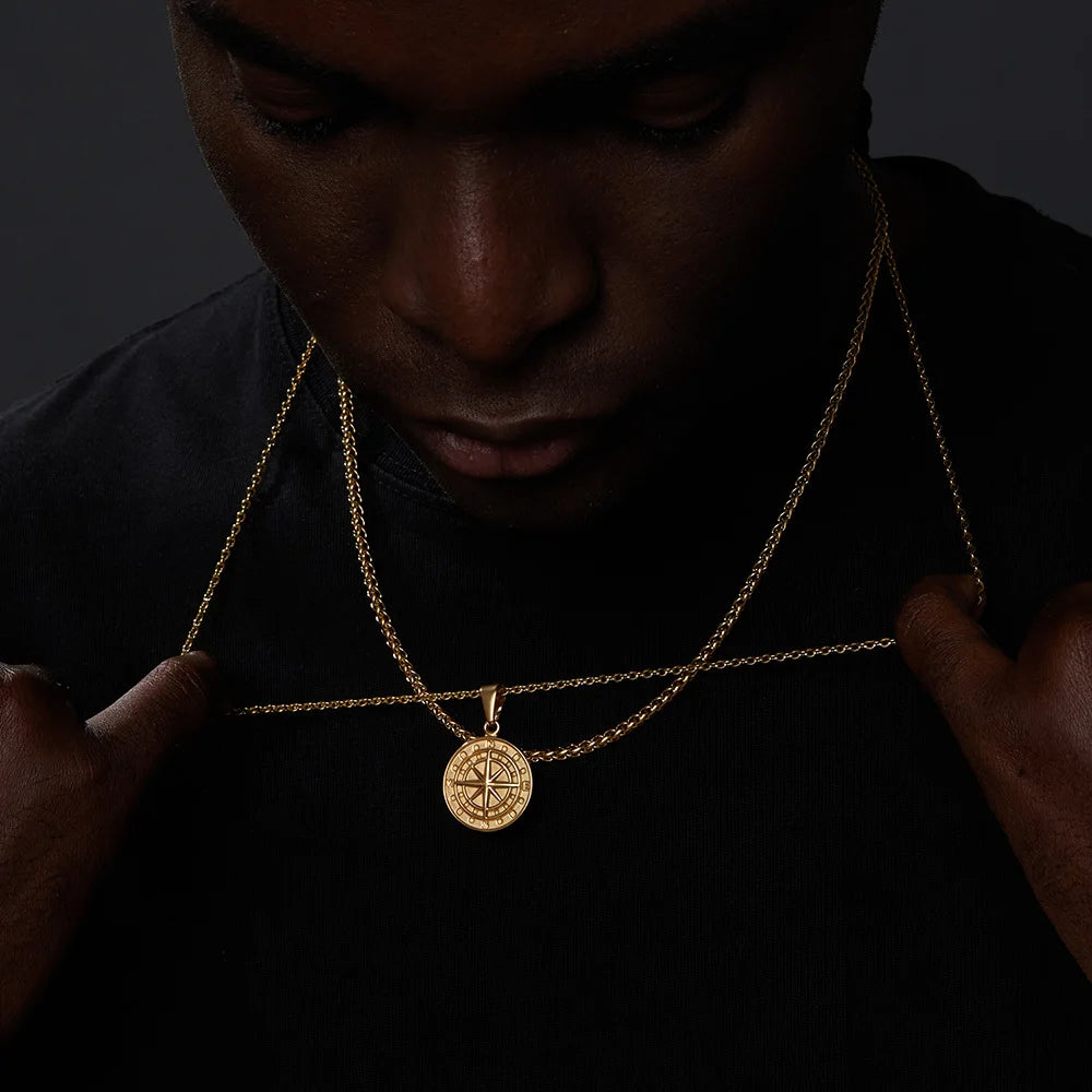 Stacked Compass Necklace - Gold - BRAVAN Stacked Compass Necklace - Gold  (Store description)