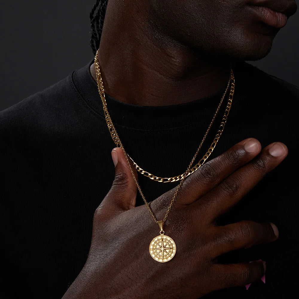 Stacked Compass Necklace - Gold - BRAVAN Stacked Compass Necklace - Gold  (Store description)