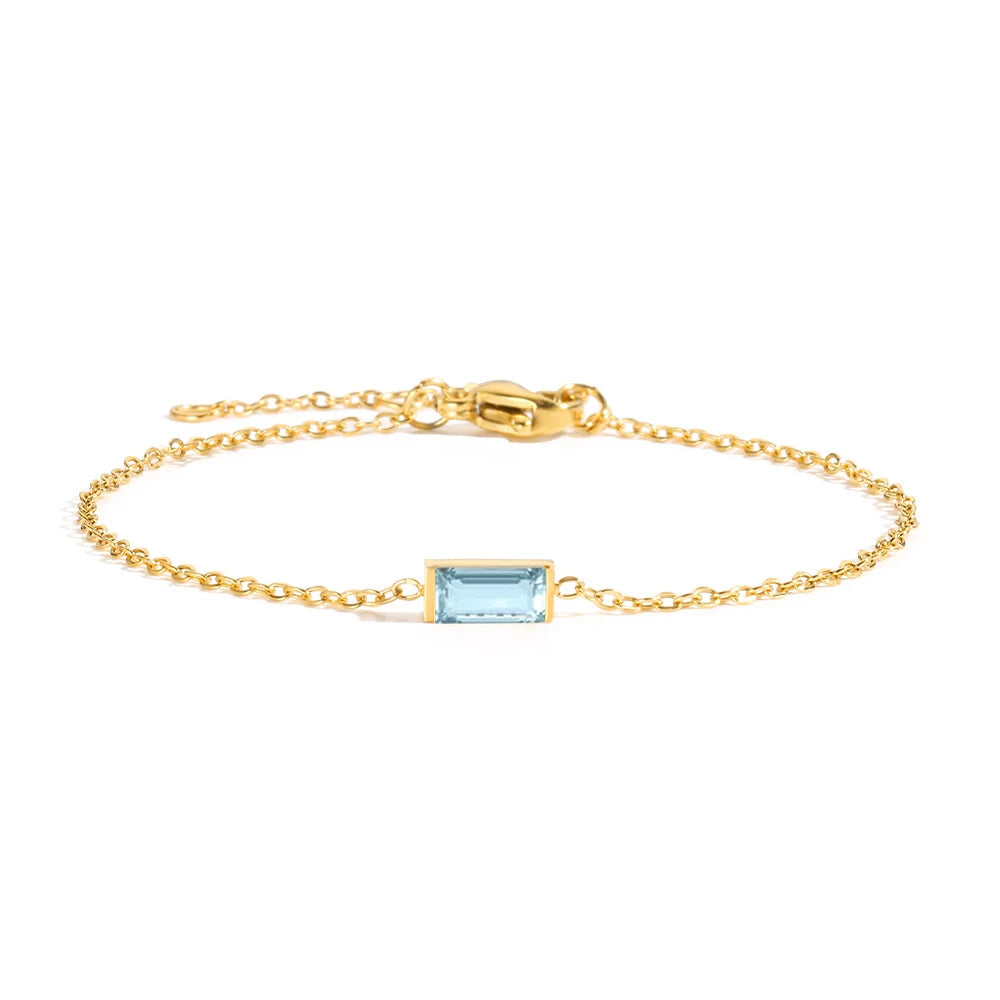 Dainty Baguette Birthstone Bracelet
 - Gold