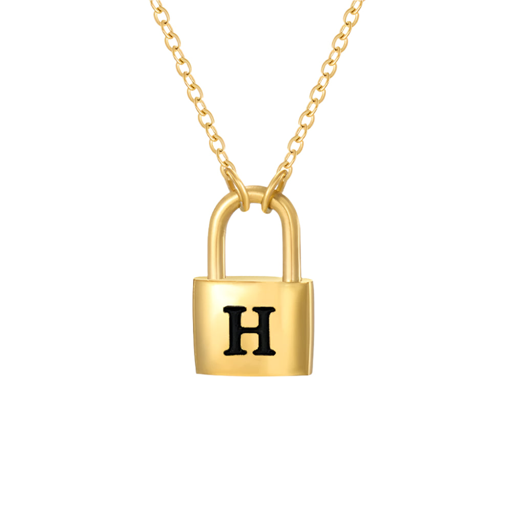 Lock Initial Pendant Necklace - Gold