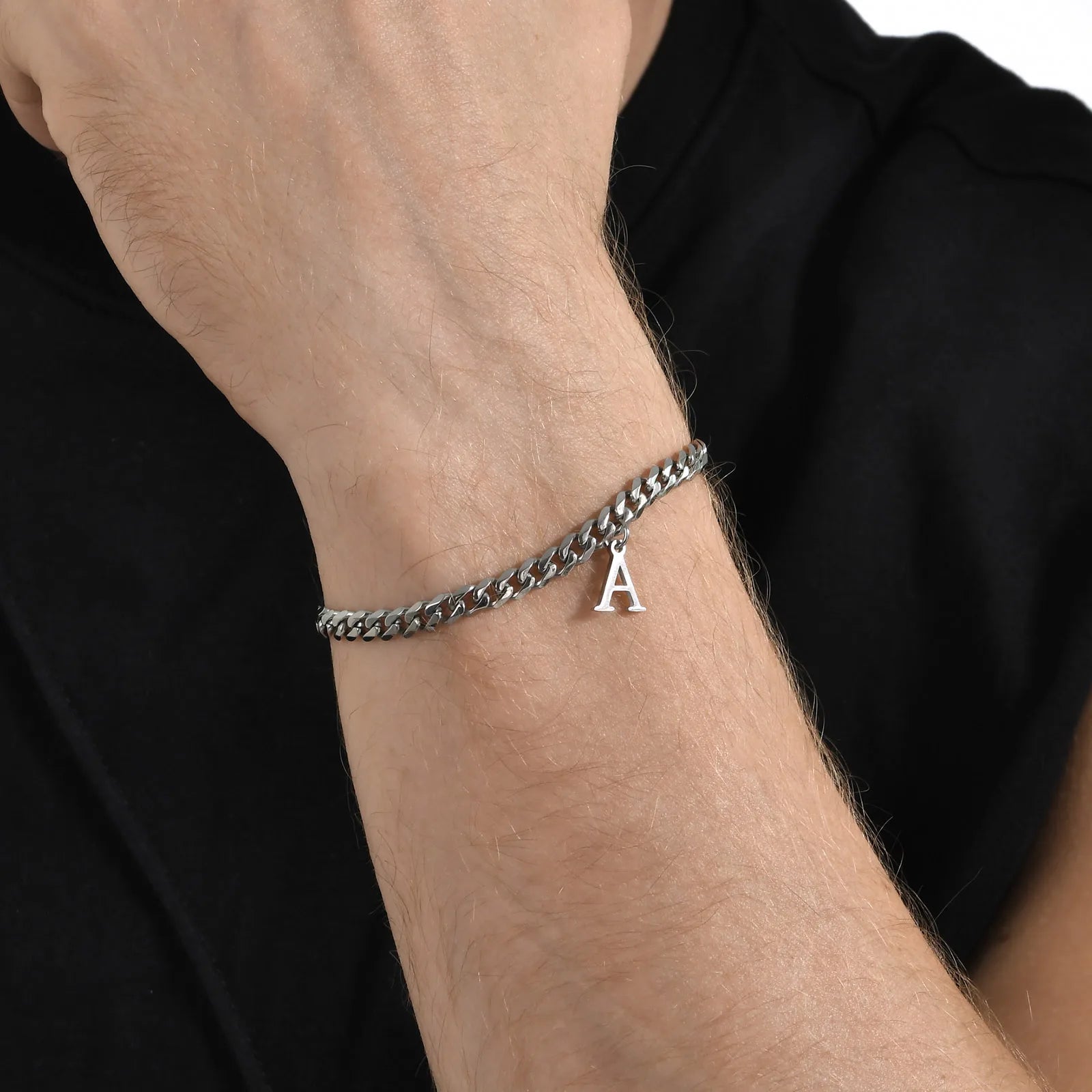 A-Z Cuban Initial Bracelet - Silver - BRAVAN A-Z Cuban Initial Bracelet - Silver  (Store description)