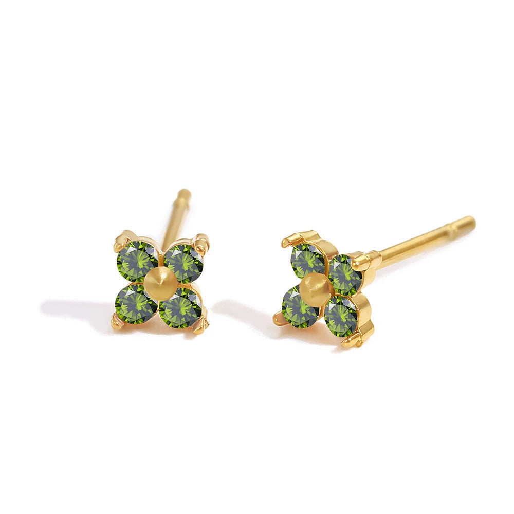 Dainty Birthstone Floral Earrings - Gold