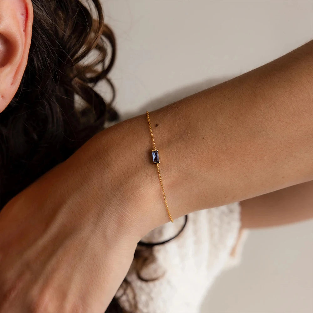 Dainty Baguette Birthstone Bracelet
 - Gold
