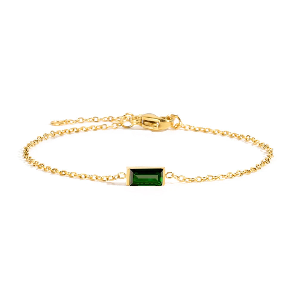 Dainty Baguette Birthstone Bracelet
 - Gold