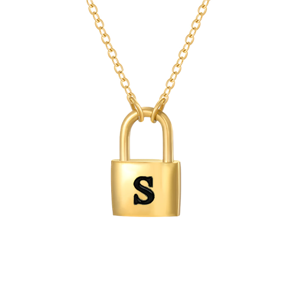 Lock Initial Pendant Necklace - Gold