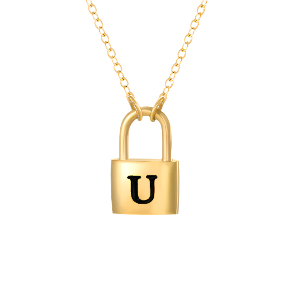 Lock Initial Pendant Necklace - Gold
