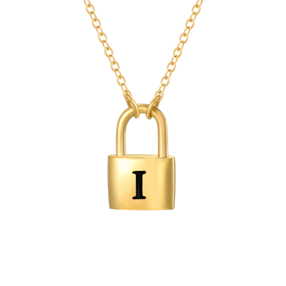 Lock Initial Pendant Necklace - Gold