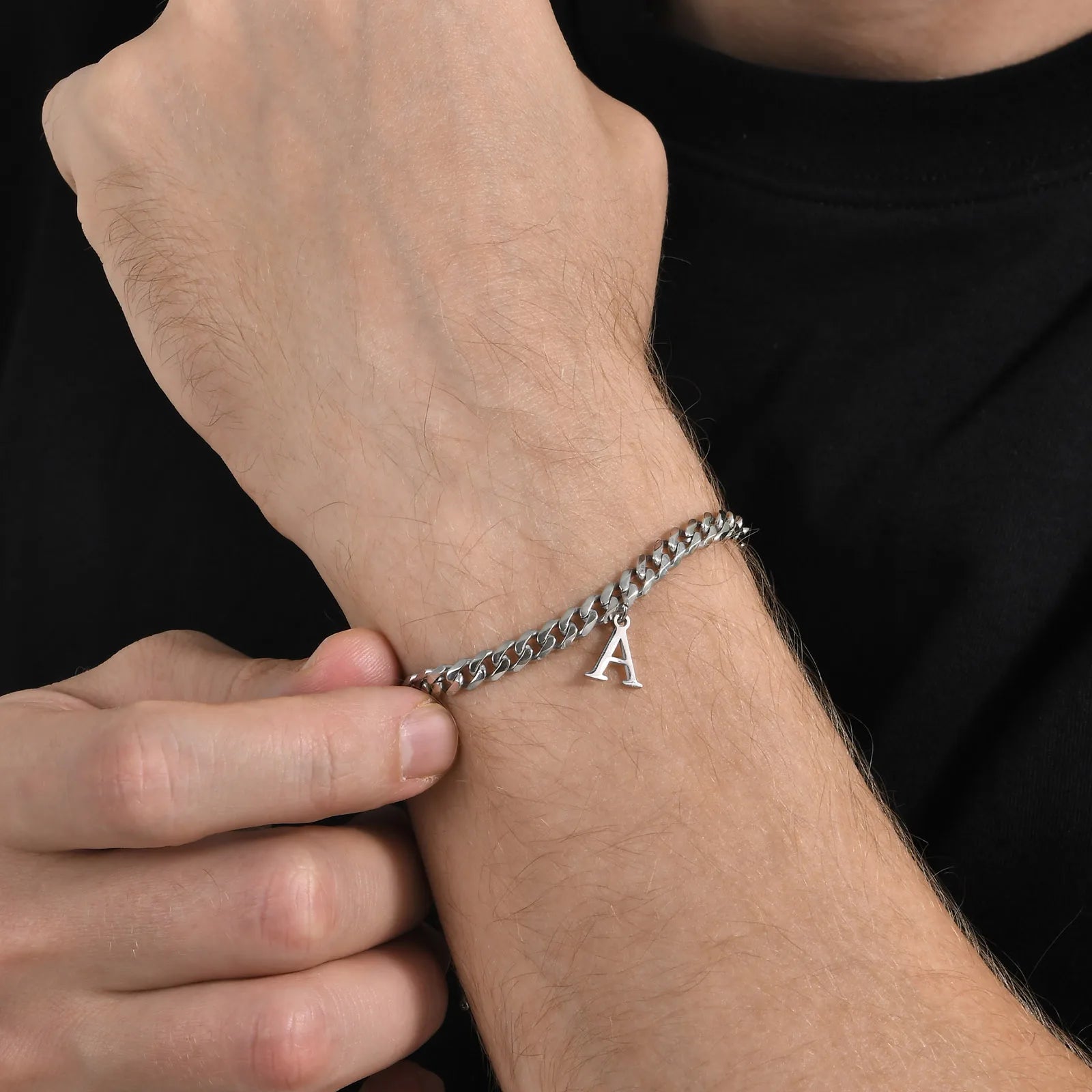 A-Z Cuban Initial Bracelet - Silver - BRAVAN A-Z Cuban Initial Bracelet - Silver  (Store description)