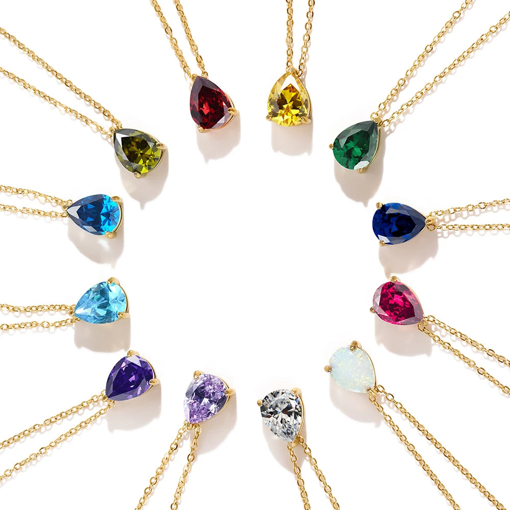 Dainty Teardrop Birthstone Necklace - Gold
