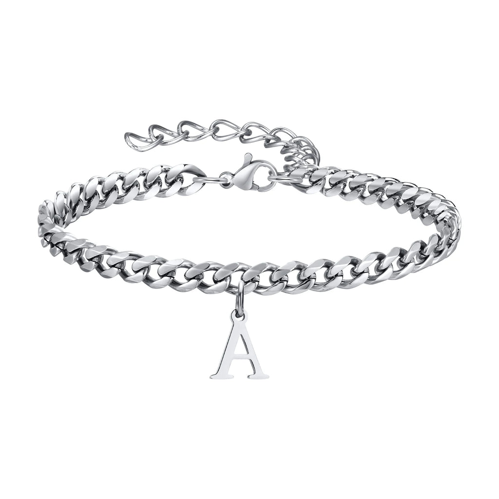 A-Z Cuban Initial Bracelet - Silver - BRAVAN A-Z Cuban Initial Bracelet - Silver  (Store description)